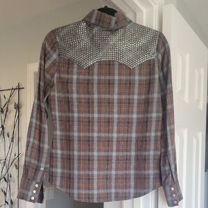 Haute Hippie Western Button Up Shirt with Gems, Size Small